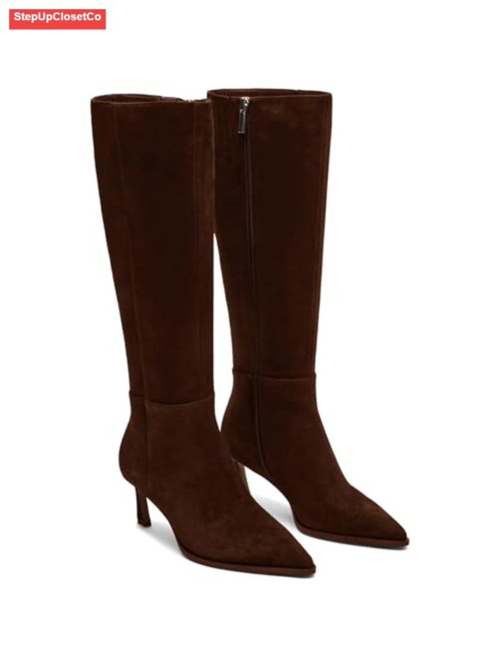 Knee High Wide Calf Kitten Heel Boots Pointed Toe Suede